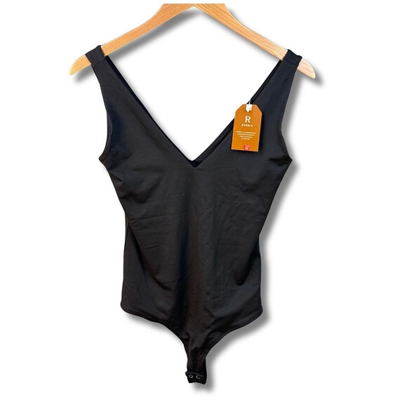 REORIA Sexy Plunge Bodysuit M Black Deep V Neck Sleeveless Backless Top Thong - Picture 1 of 10